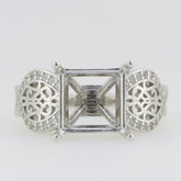Sterling Silver Semi Mount Ring Setting Princess SQ 10x10mm Filigree Style R575 - Syzjewelry
